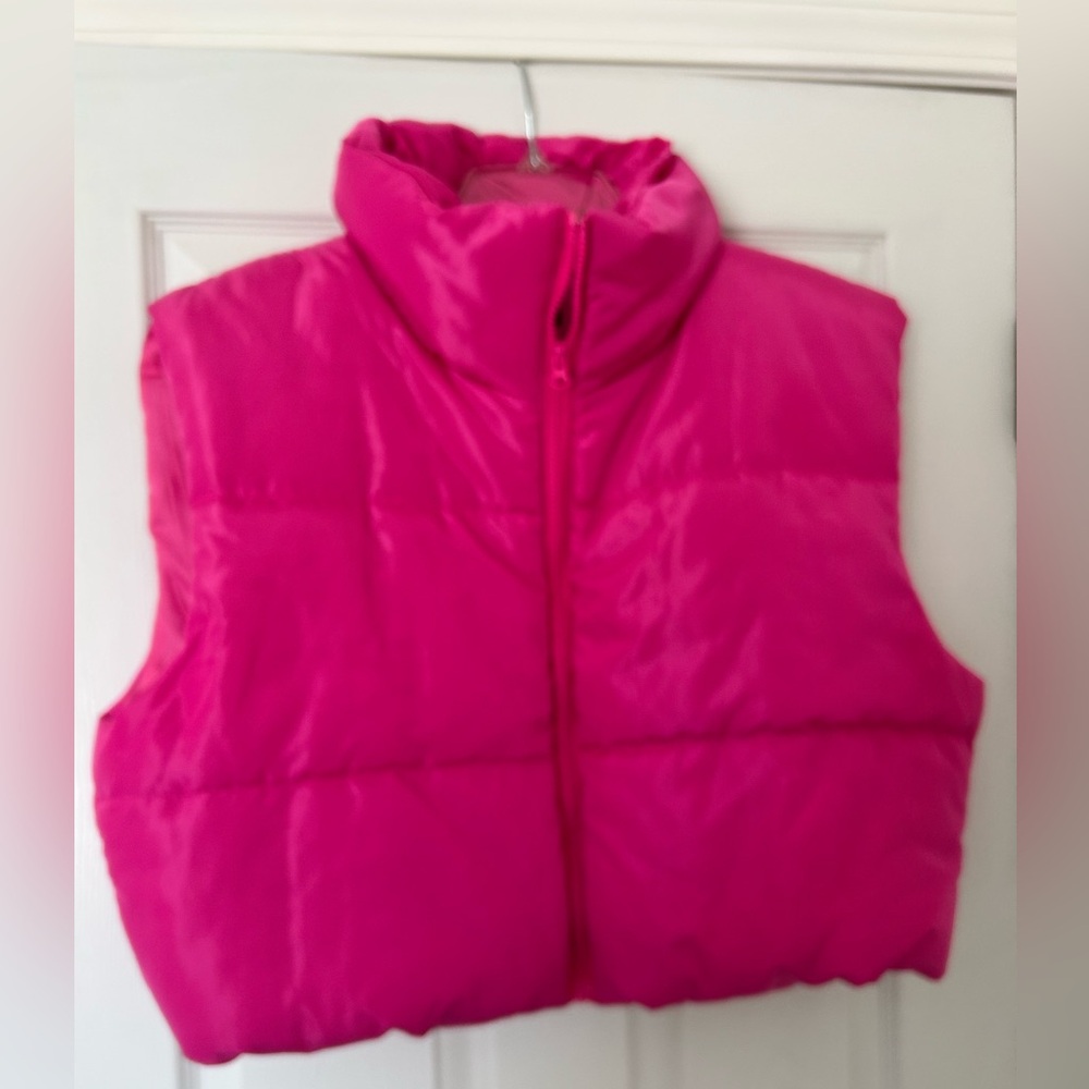 HOT Pink Cropped Puffy Vest